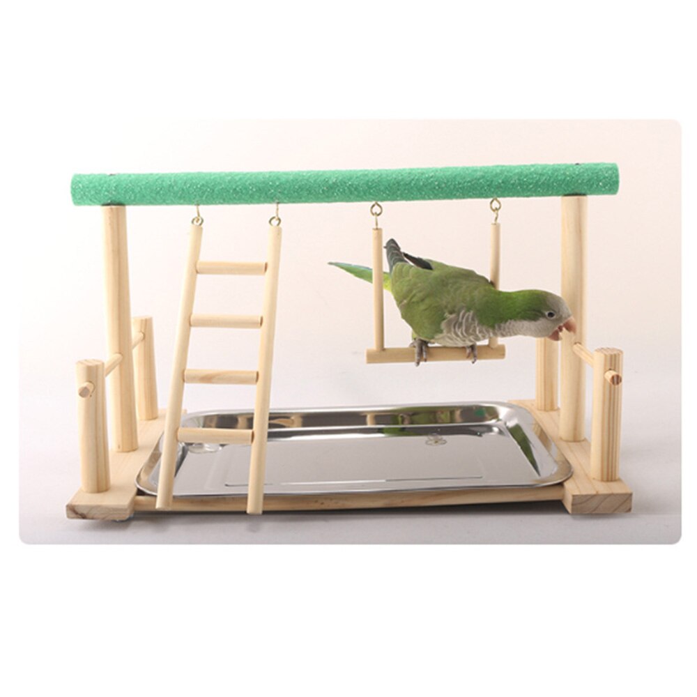 Pine Wood Play Stand Pet Bird Frame Station Parrots Playground Gym Training Stand With Tray For Play Exercise Increase Fun