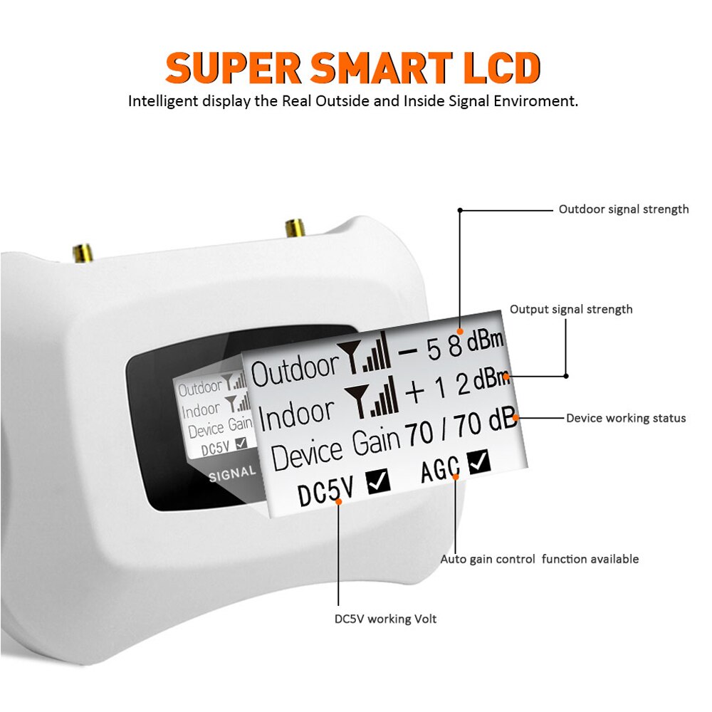 ATNJ LCD Display 4G LTE Moblie Phone Signal Repeater GSM 70dB Gain DCS 1800MHz 2G 4G Cellular Signal Amplifier Band 3 Antenna