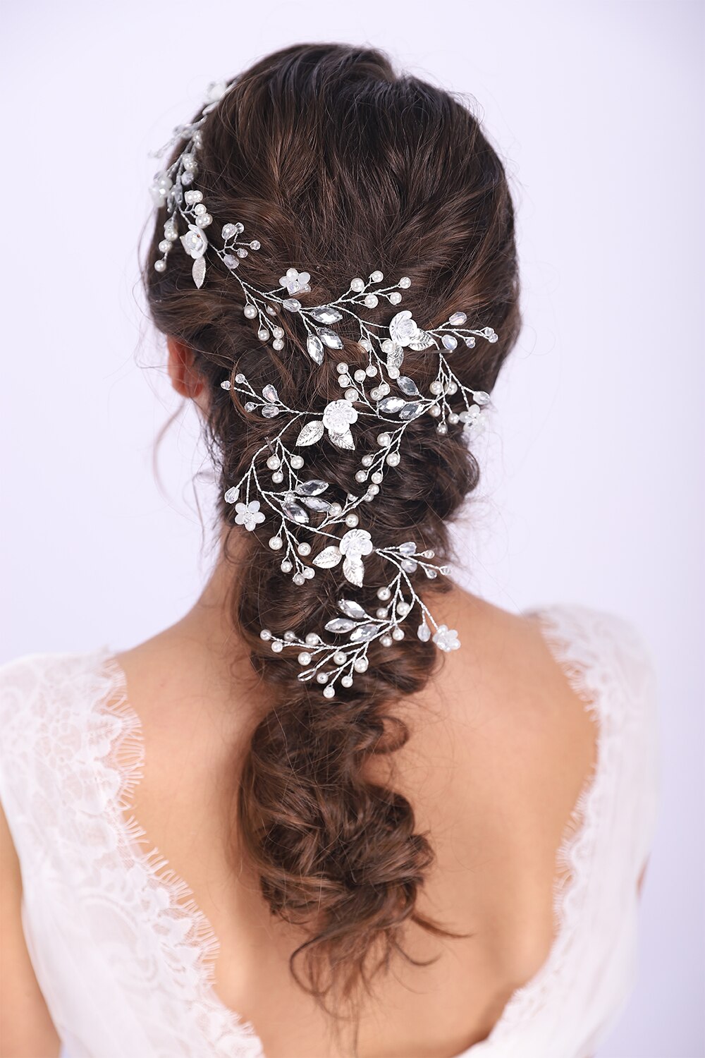 Rent stille bryllupstilbehør hår vinranke sølv blomster elegante krystallperler hodeplagg brudepynt for kvinner