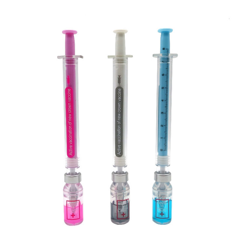 12pcs Syringe Gel Pen Simulation Eliminates Injection Syringe Shape Ballpoint Pen Black Signature Pen Simulation Vaccine Pens: WHITE