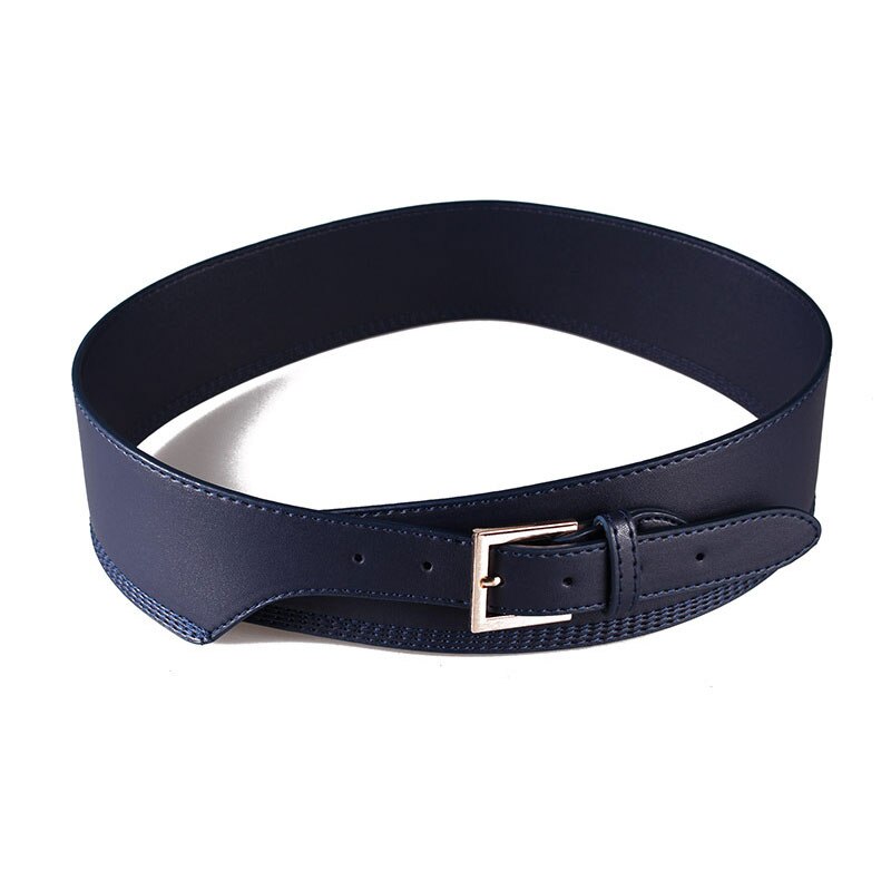 104cm pu læder bredt bælte unisex ensfarvet krop korset talje bælte guld pin spænde luksus jeans kjole dekorative linning: Blå