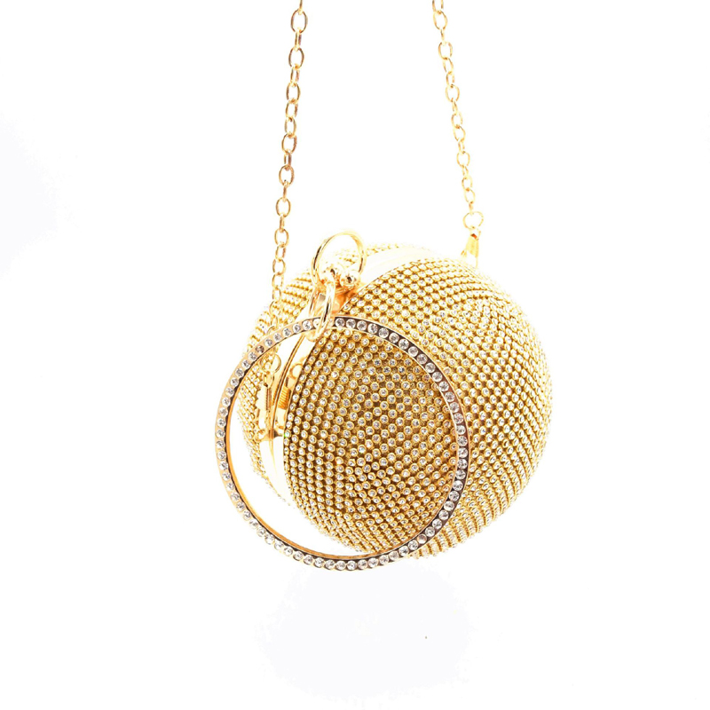 Women Evening Mini Clutch Bags Full Crystal Diamonds Round Shaped Clutches Lady Handbag Wedding Purse Chain Shoulder Make Up Bag