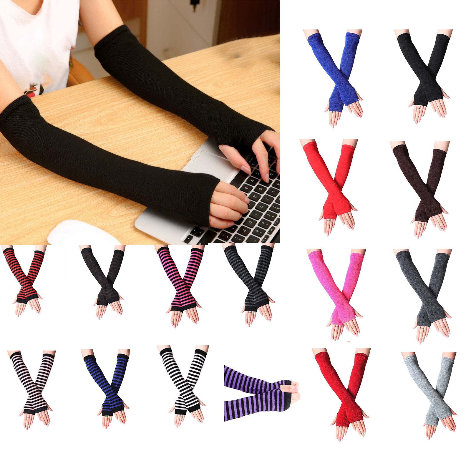 Long Glove Arm Cover Classic Black and White Striped Fingerless Elbow Gloves Y2K Warmer Knitted Wristband