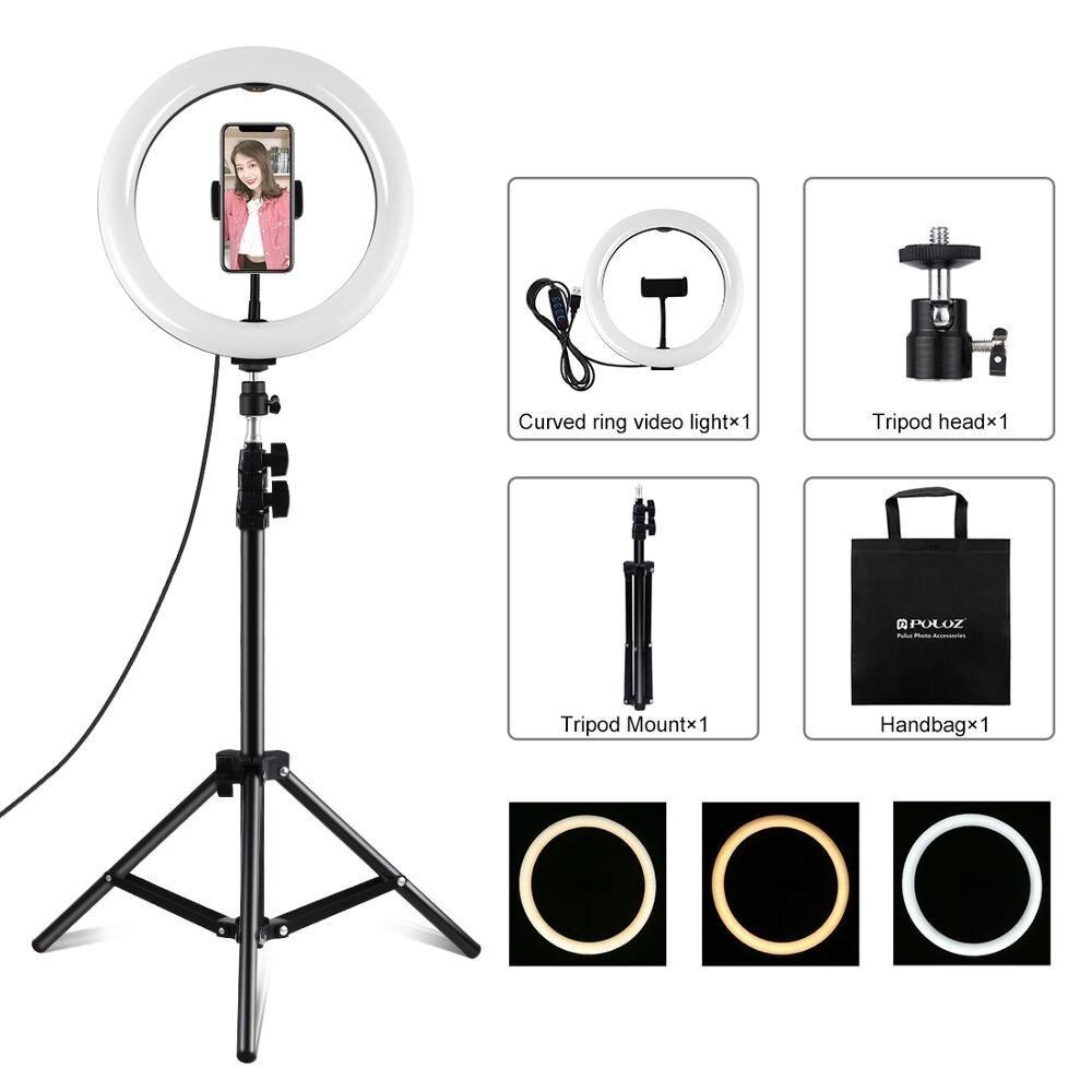 Puluz 10 "Dimbare Led Selfies Ring Light & Stand & Telefoon Houder Vlogging Foto Video Lamp Licht Voor make-Up Live Instagram