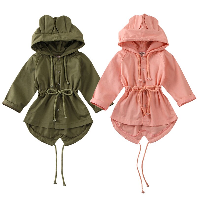 Børn trench efterår forår spædbørn drenge piger baby trench coat ensfarvet pink grøn enkeltradede ører hættebeklædning outwear