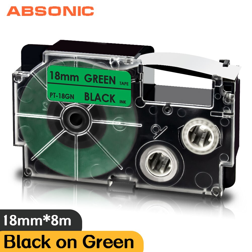 Absonic mieszana drukarka kolorowa wstążka XR-18X XR-18WE XR-18RD XR-18BU XR-18YW XR-18GN 18mm taśma z etykietami kompatybilna z etykietą Caiso: Black on Green
