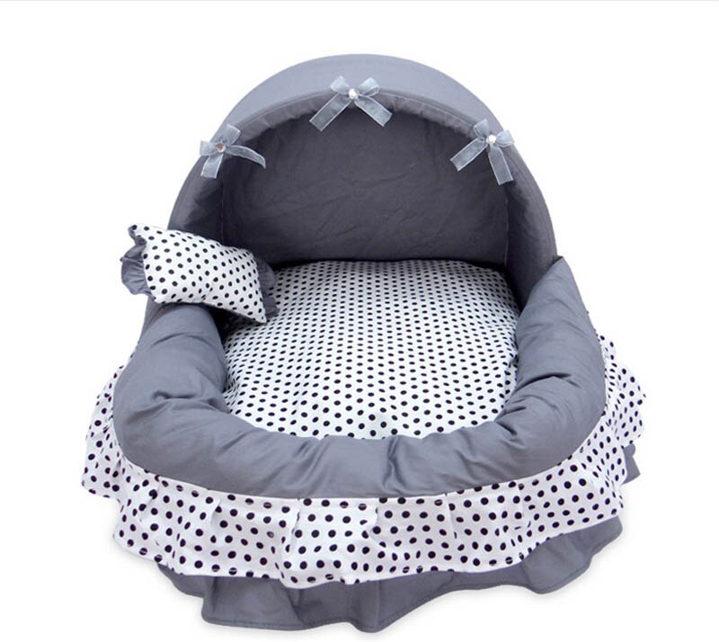 Luxury Princess Dog Bed Warm Fleece Lace Puppy House Pet Cozy Nest Kennel Sleep Cushion Washable Cat Dog Beds Dog Sofa Mat: Grey / 38x34x30cm