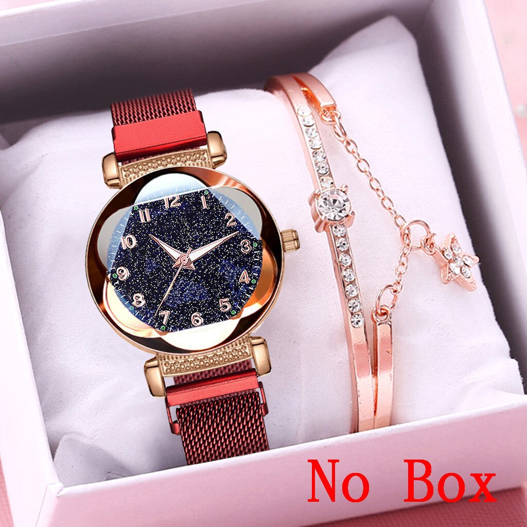 Women Bracelet Watch Set Magnet Buckle Starry Sky Luminous Arabic Numbers Watches Zegarek Damski Reloj Mujer