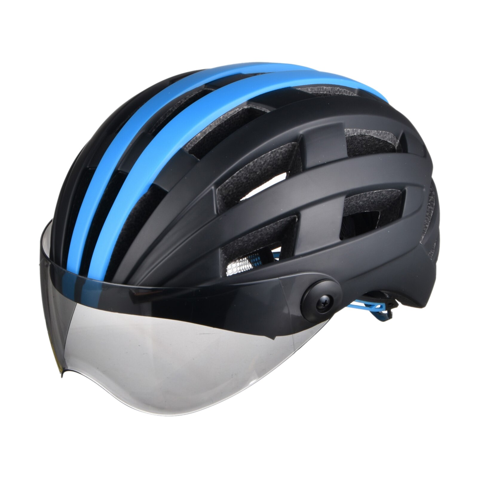 Casque de cyclisme pour hommes et femmes, avec lunettes, protection de tête de vélo, vtt: Black Blue