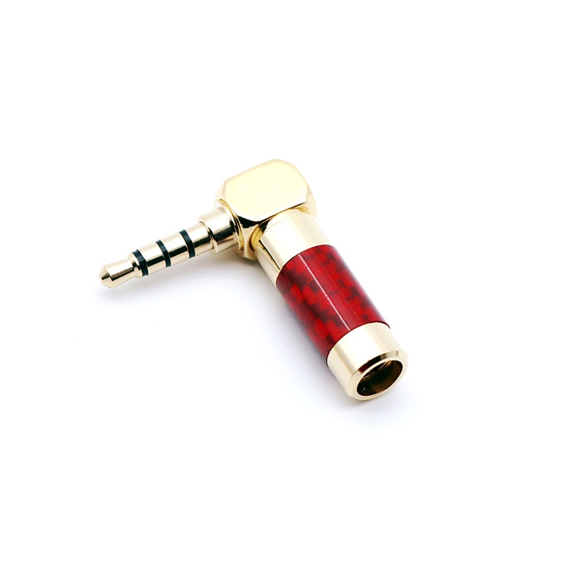3.5mm 4 Pole Stereo Jack Carbon Fiber Earphone Jack Male Plug Gold Plated 90 Degree Repair Solder DIY Connector for 6mm Cable: Red