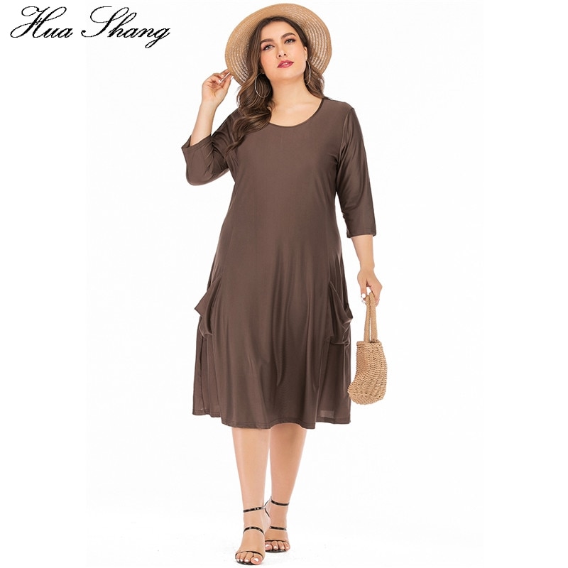 5xl 6xl plus size løs oversize kjole kvinder sommer o-hals trekvart ærmer solid afslappet kjole lommer dame tunika kjoler
