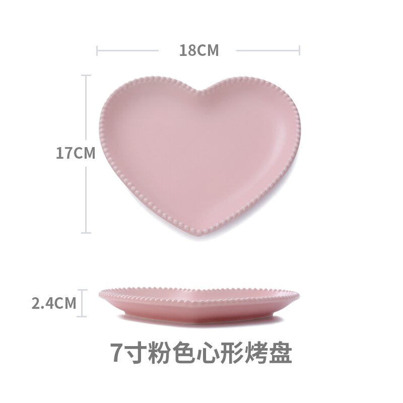 Matt Keramik Geschirr Frühstück Platte Liebe Herz Schüssel Herz Geformt Schüssel Paar Platte Kreative Dessert platten hohlwaren: Pink Middle Plate