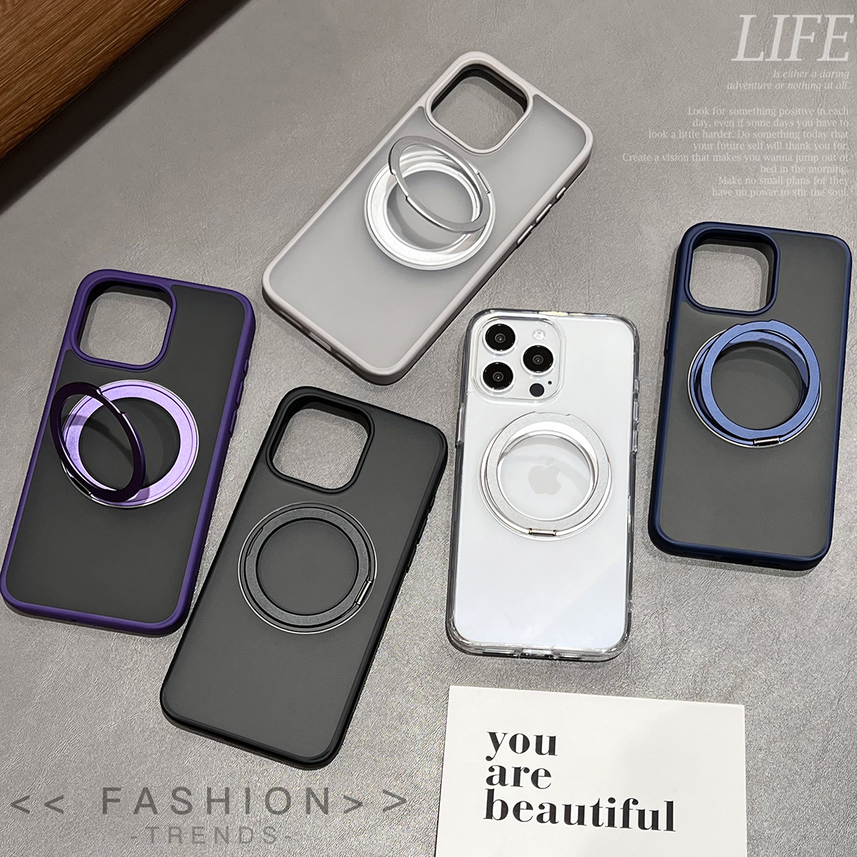 Draaibare standaard, magnetische, matte achterkant voor iphone 13, 14 , 15 pro max plus met ringhouder, magsafe telefoonhoesjes