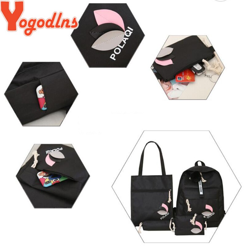 Yogodlns 4 pièces/ensemble lettre et feuilles Mochila toile sac à dos voyage sacs à dos loisirs sacs à dos pour adolescentes école sac à dos