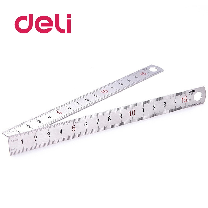 Deli 1 kpl teräs viivain senttimetri mittakaava viivain ruostumaton teräs rauta viivain 15 cm 6 tuuman hopea paperitavarat piirustustarvikkeet 8462