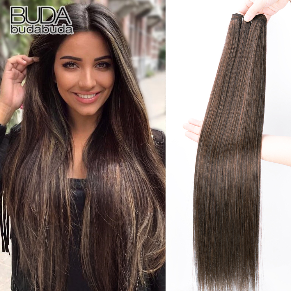 Mechones de pelo ondulado sintético de 26 pulgadas, extensiones de cabello largo Natural de 150g, tejido de pelo liso Yaki para mujeres falsas
