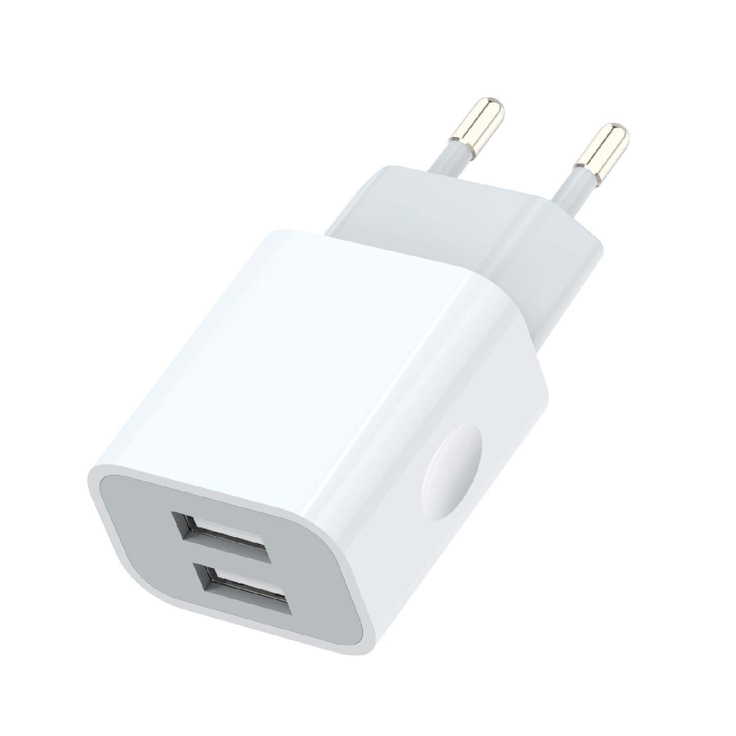2-pack universele USB-lader 5V 2A/10W met 2 poorten - USB-stekker compatibel met alle soorten apparaten en smartphones - wit