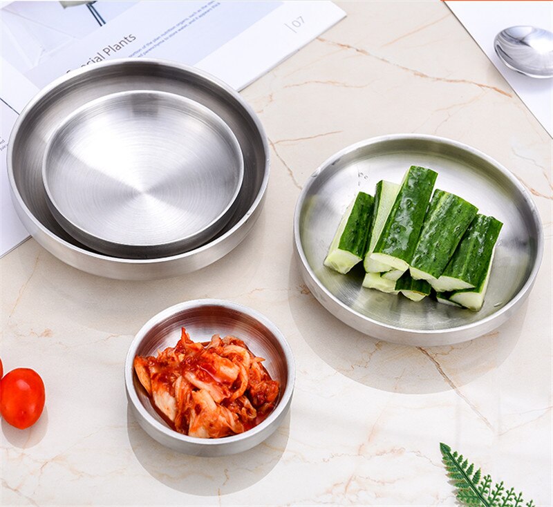 Roestvrij Staal Kruiden Ronde Schotel Side Plaat Ronde Zilveren Saus Rijst Container Keuken Picknick Diverse Salade Saus Lade Kom