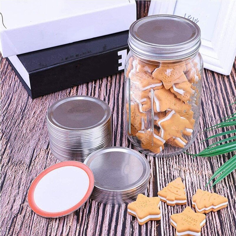 24PC Wide-Mouth Jar Lid, Suitable For Mason Jar, Split Lid, Leak-Proof And Safety Lid, With Silicone Seal (Silver)