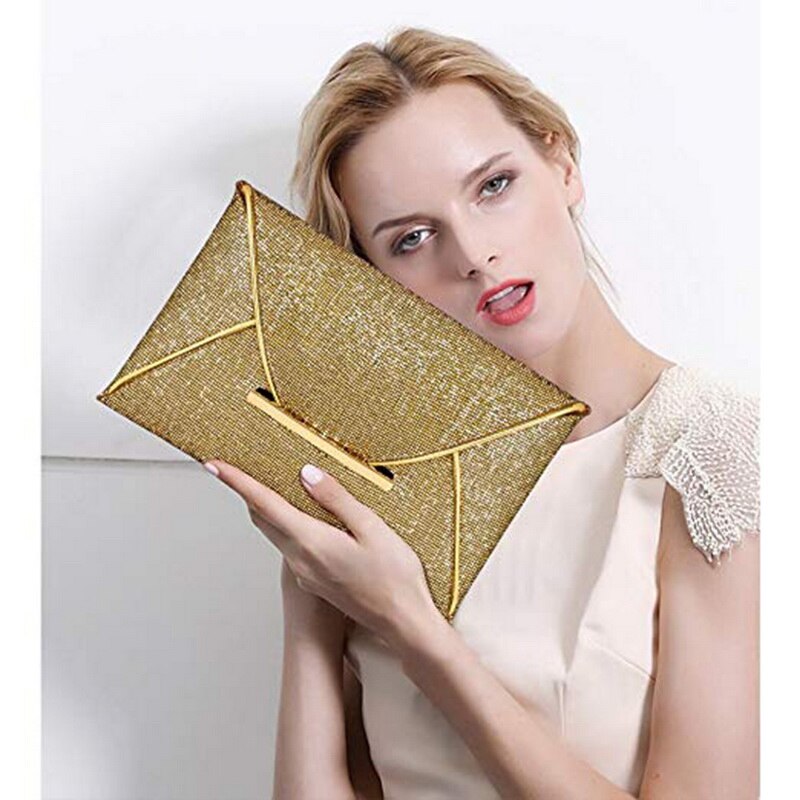 Women Evening Bag Pouch Sequins Envelope Handbag Sparkling Party Bag Solid Wedding Day Clutches Gold Purses: Gold
