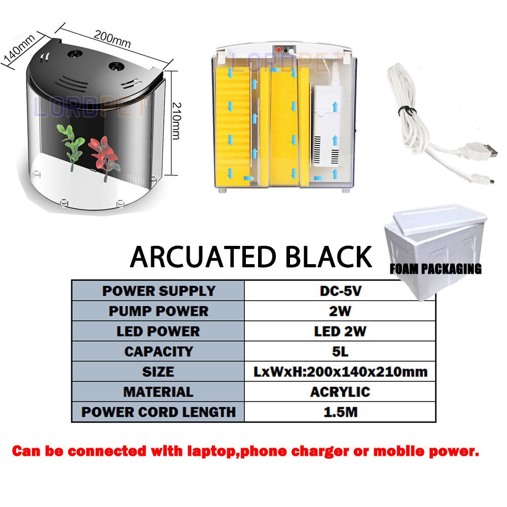 Sunsun 5L Small Fish Aquarium With Filter LED Ecology Water Fish Tank Usb Mini Nano Desktop Aquarium Goldfish Guppy Arcuated: 320 black / Sand Flower Stone