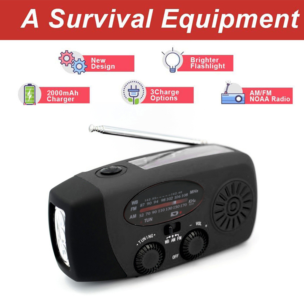 Radio meteorológica portátil, linterna LED, Radio manual, manivela Solar AM/FM/NOAA, Radio meteorológica, linterna de emergencia