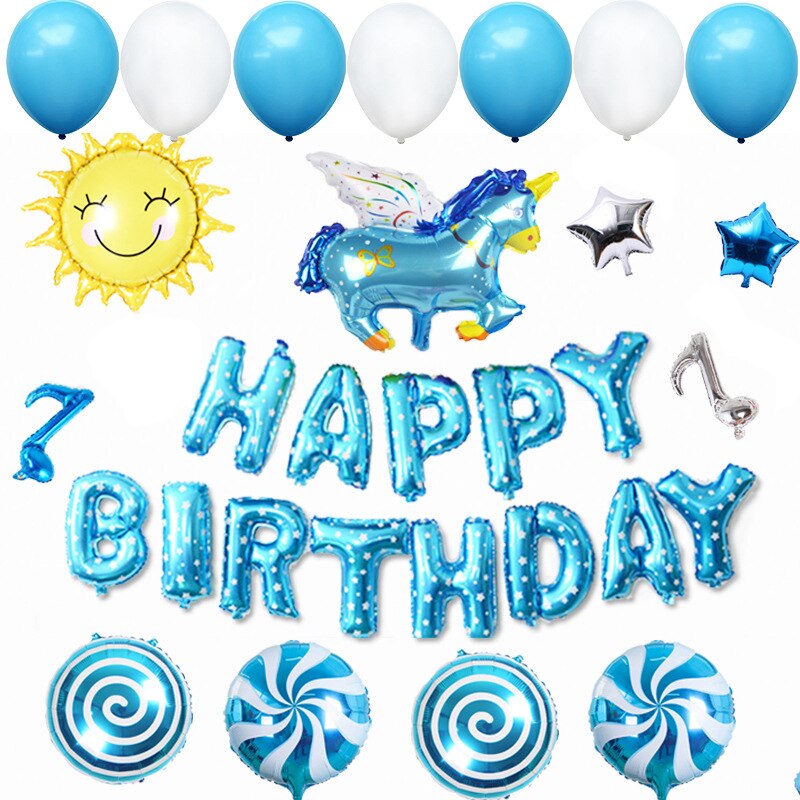 Balloon combination children's birthday party decoration happy birthday letter package three layer cake aluminum film aluminum f: Gray