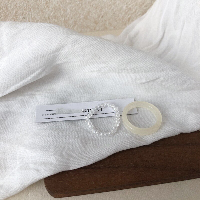 Böhmische Perlen Ringe Natürliche Stein Schmuck Multi Farbe Handgemachte Frauen Mädchen Hochzeit Ringe Elastische Verstellbare: Beige