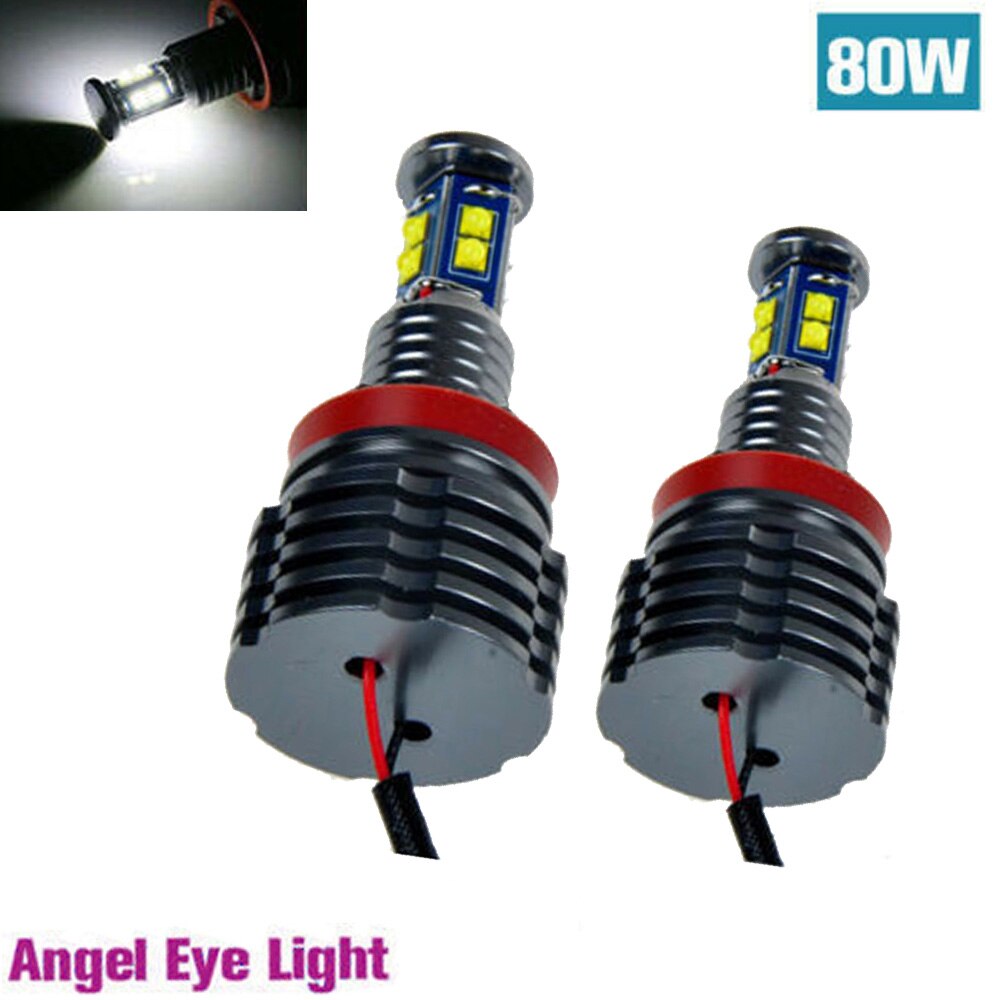 1 Paar 80W H8 Led Angel Eye Ring Lampjes Hid Xenon Wit Waterdicht Voor Bmw