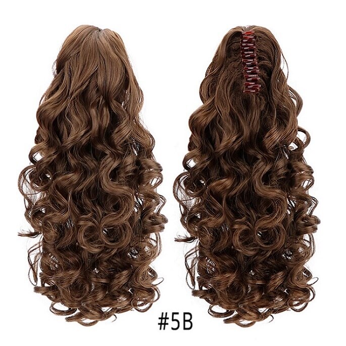 Extension capillaire synthétique 18 pouces, postiche brune naturelle ondulée avec pince à cheveux: 5B