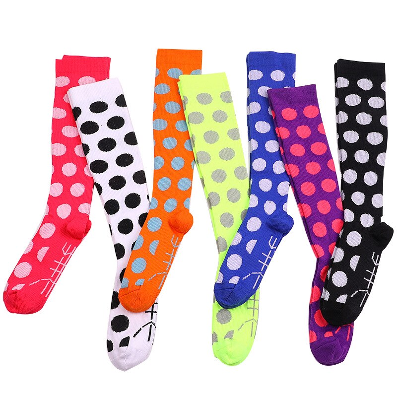 Brothock Paar Sport Socken Atmungsaktiv Feuchtigkeit Wicking Männer und Frauen Polka Dot Sport Knie Hohe Socken Kompression Strümpfe