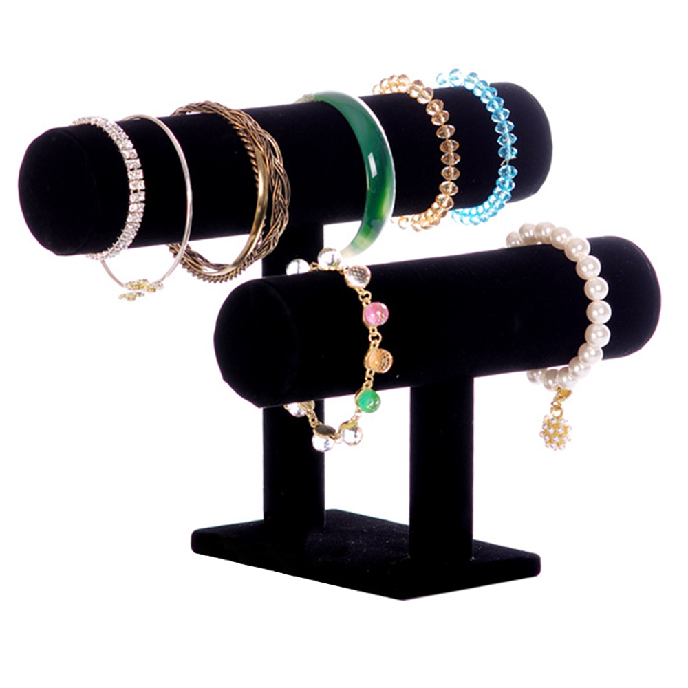 Wielowarstwowy, czarny, przenośny, aksamitny stojak na bransoletki, bransoletki, naszyjniki, nakrycia głowy, organizer na zegarki i biżuterię, stojak w kształcie litery t