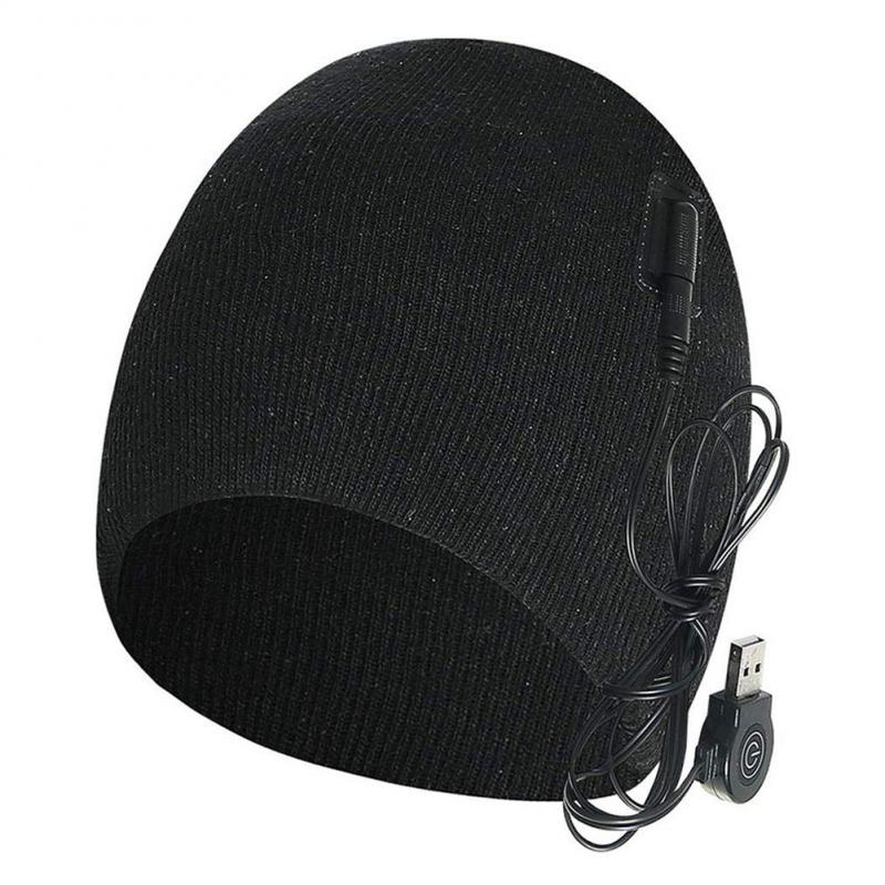 Batteri mænd / kvinder elektrisk opvarmet varm hat strikket hat termisk hat vinter genopladelig elektrisk opvarmet hat intelligent varm hue: Sort