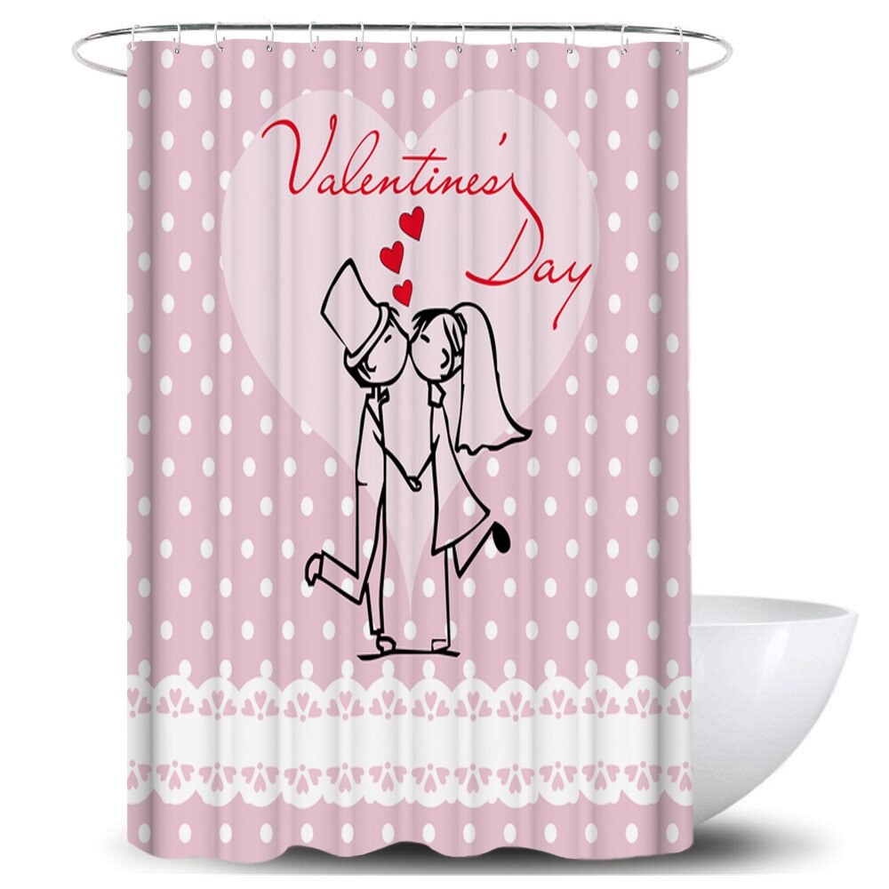 Rose lover badrumsgardin vattentät tyg duschdraperi 3d toalettöverdrag matta halkfri matta set alla hjärtans dag dekoration: E duschdraperi