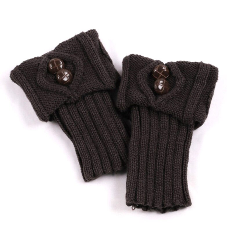 Laarzen accessoires dames winter korte beenwarmers knoop haak gebreide laarzen sokken toppers manchetten: Donkergrijs