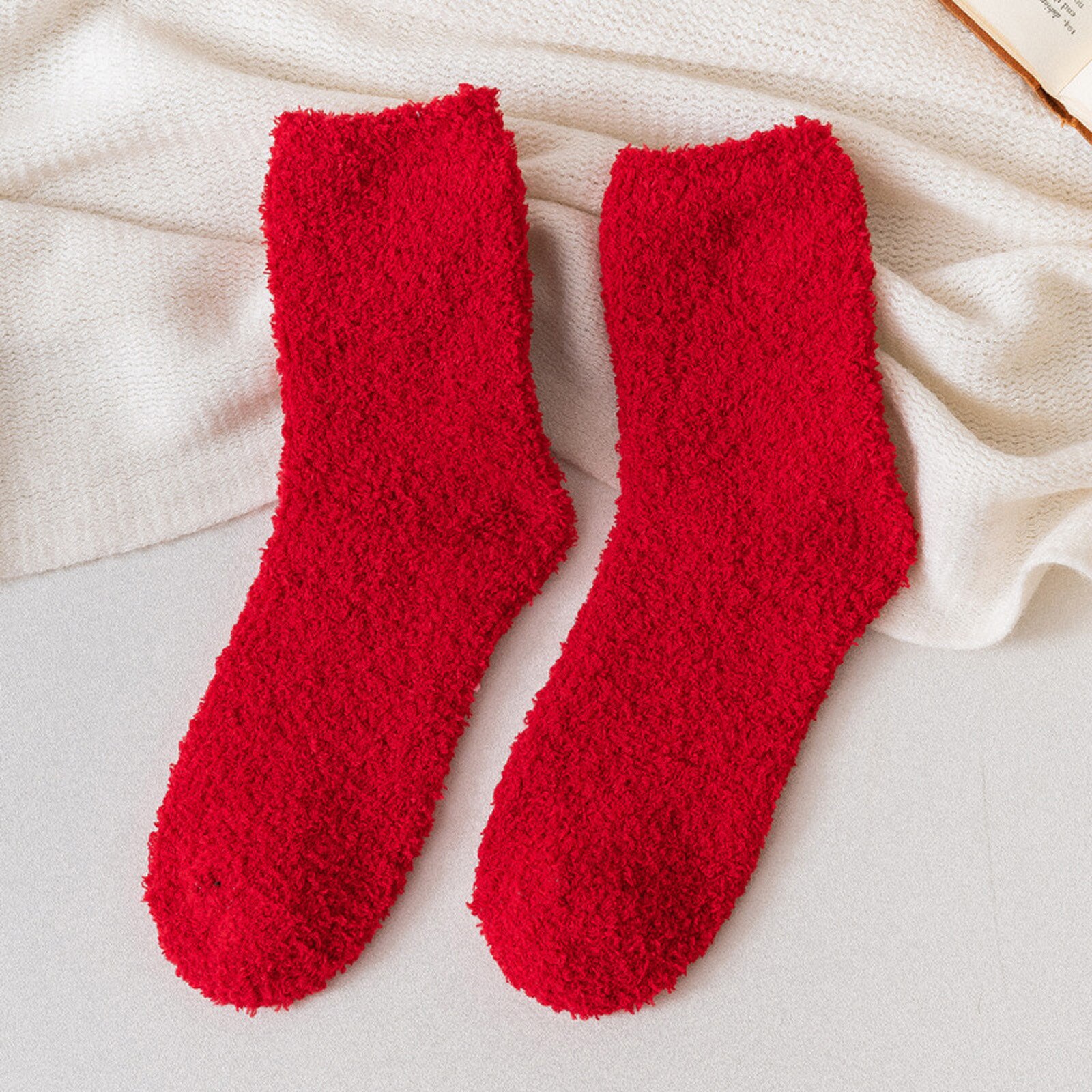 Coral Fleece Socks With Thicker And Warmer Floor Socks For Women In Solid Colors Sweet and lovely, warm and comfortable: B