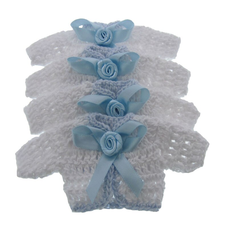 12 stücke Miniatur Häkel zur Seite fahren Blumen Band Baby Dusche Taufe Handwerk Party Dekorationen 5,0x9,5 cm