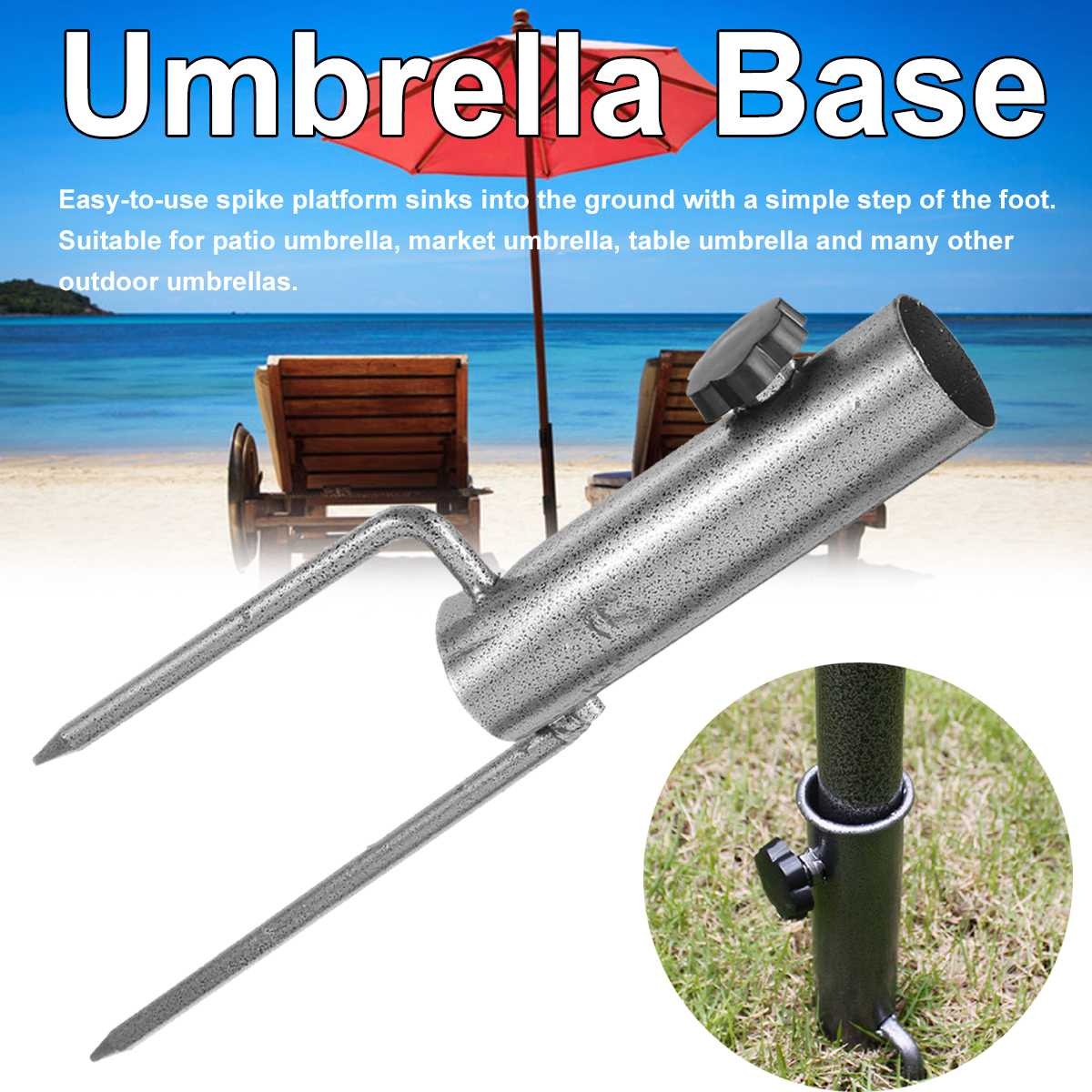 Steel Parasol Stand Umbrella Base Heavy Duty Parasol Stand Holder Outdoor Garden Market Patio Insert Plug Garden Accessories
