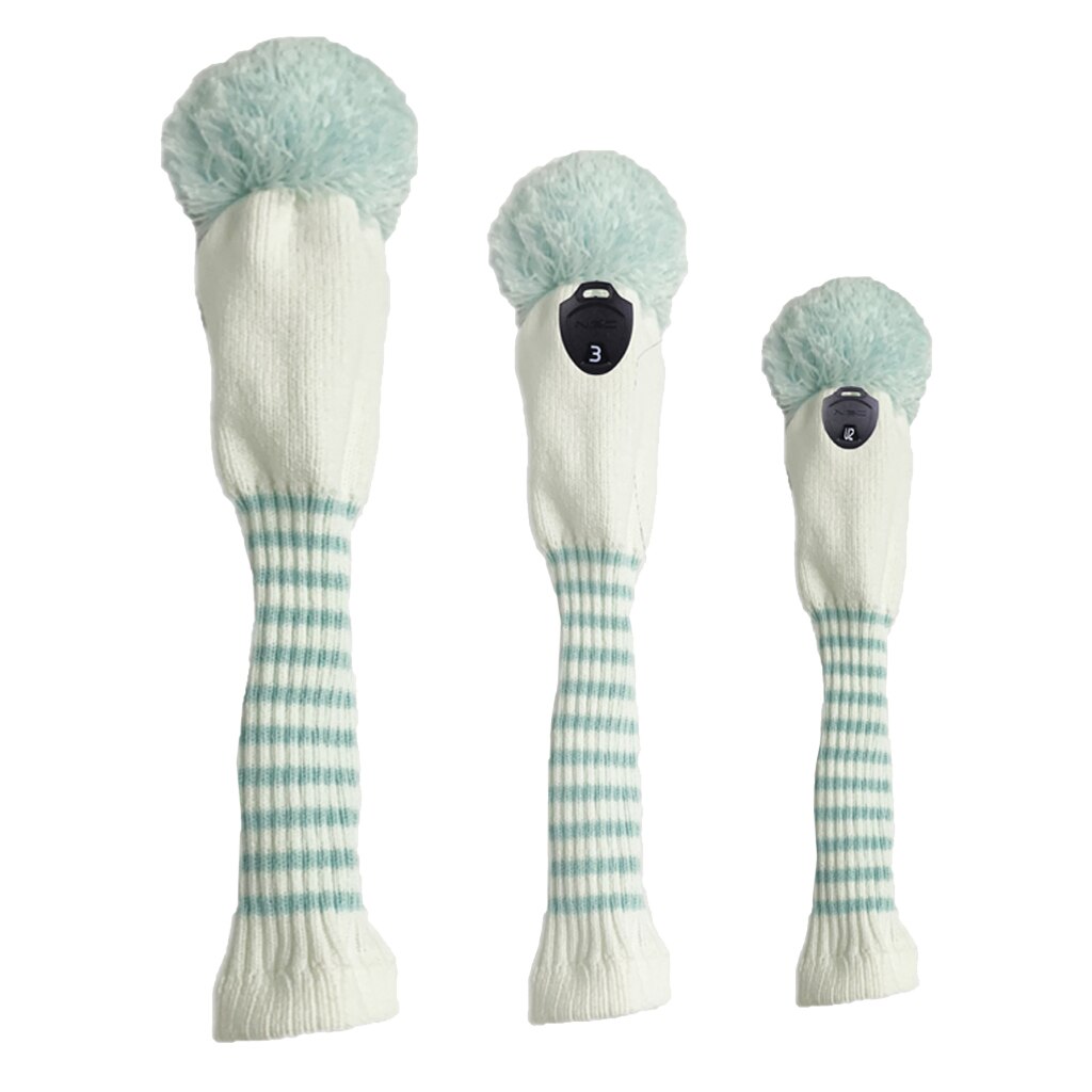 Stripes Knitted Golf Club Head Covers 3 Piece Set 1 3 5 Driver and Fairway HeadCovers with No. Tag: White Strips