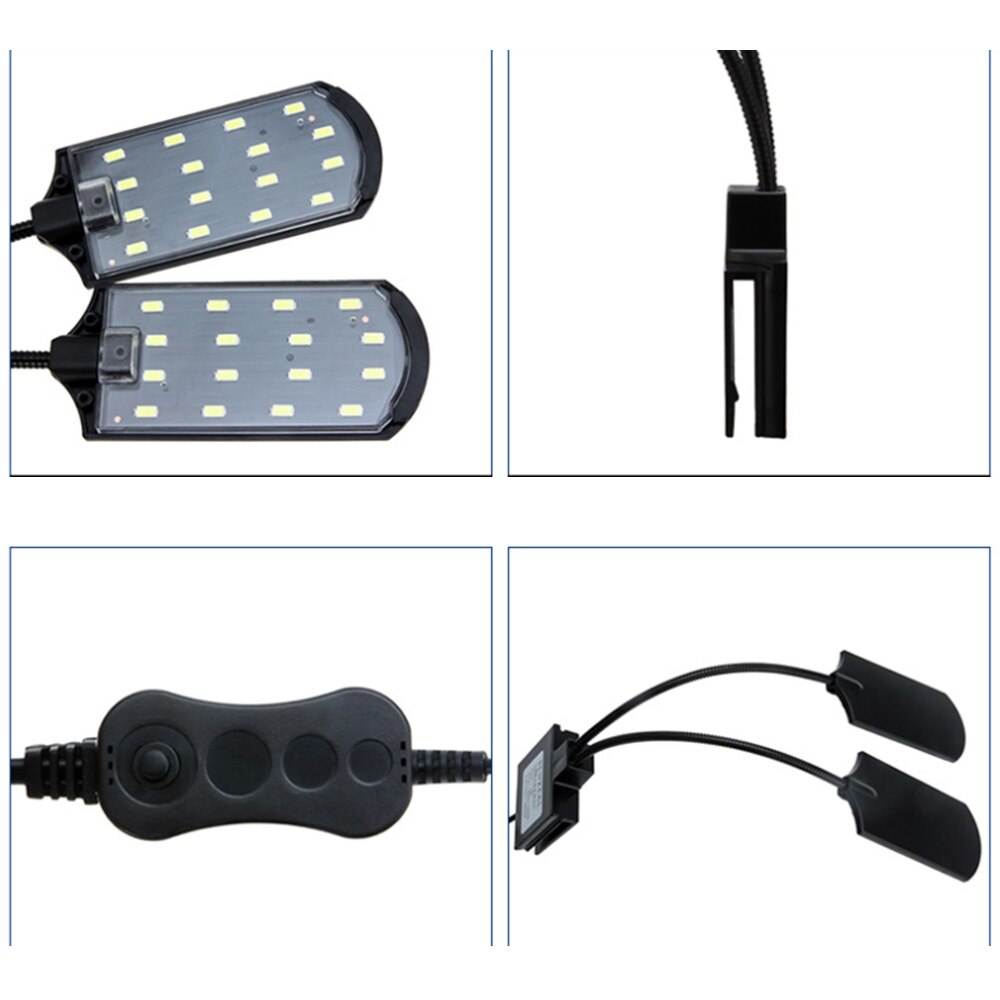 LED Double Head Aquarium Fish Tank Light 15W 32 LED Aquarium Planted Clip Lamp White LED Lighting