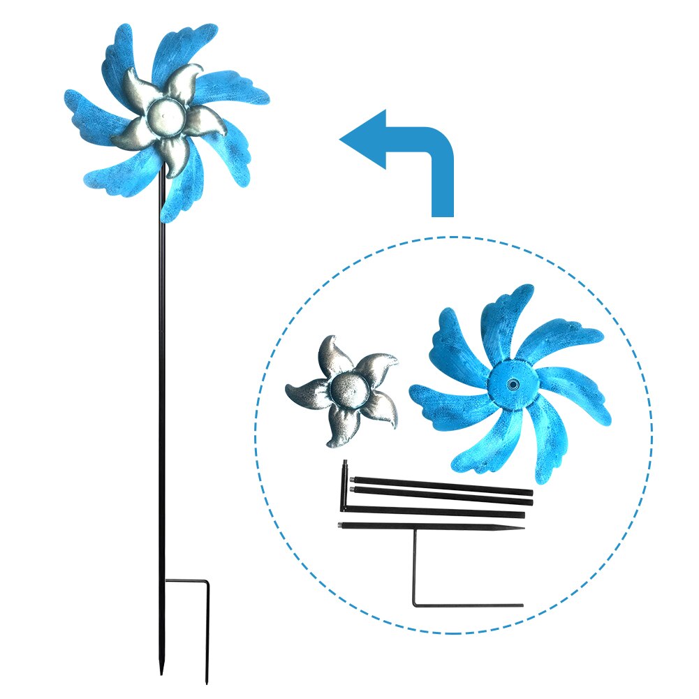 Windmill Garden Decor Outdoor Yard Metal Sculpture Vertical Wind Spinner Weatherproof Patio Lawn Kinetic Ornament Durable