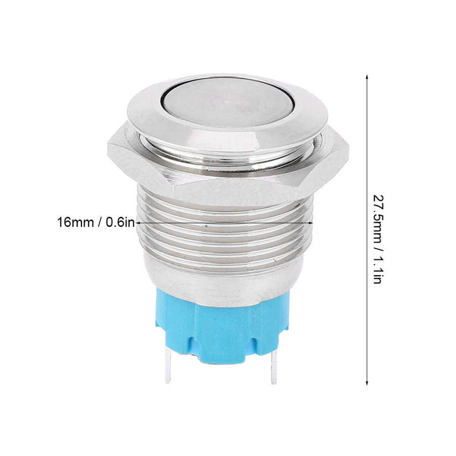 5pcs 16mm 12V 2 Pin Push Button Power Switch Momentary Metal Waterproof
