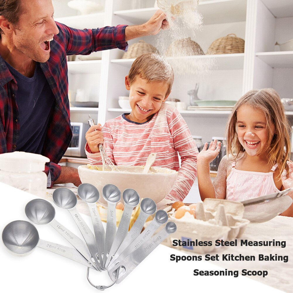 9pcs Measuring Spoons Stainless Steel Ingredients Seasoning Scoop Kitchen Sugar Cake Baking Measuring Tools Cooking Accessories