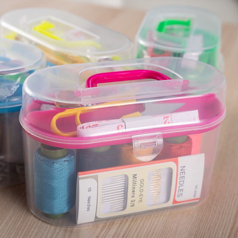 Artracyse Sewing Box Kit Leather Box Sewing Set Household Sewing Kit Tools Sewing Supplies Portable Storage Box with Zipper: Clear