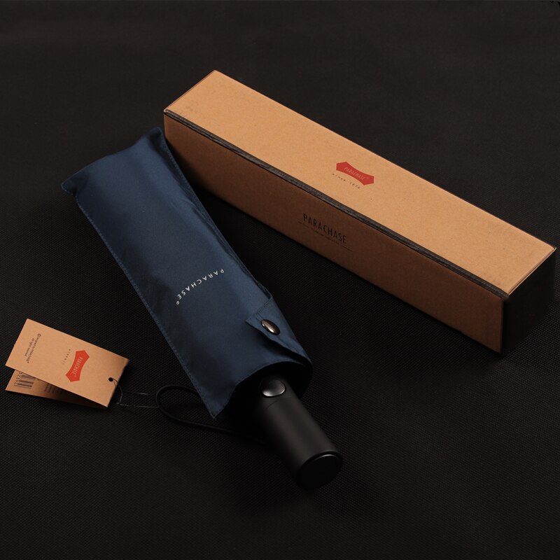 Paracaise-paraguas plegable para hombre, tela Pongee resistente a la lluvia, 102cm, banda Color puro, 3 de negocios: Azul
