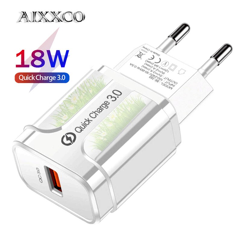 AIXXCO 5V 2A EU Plug LED Light 2 USB Adapter Mobile Phone Wall Charger Device Quick Charge QC 3.0 Mobile Charger Fast Charger: QC3.0-White