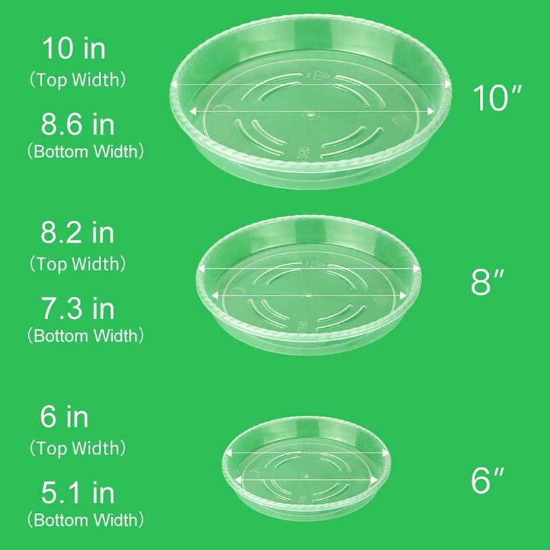 18 pakker  of 6 tommer , 8 tommer og 10 tommer plantefade, indendørs og udendørs plantebakker, gennemsigtige plastik urtepotteskåle