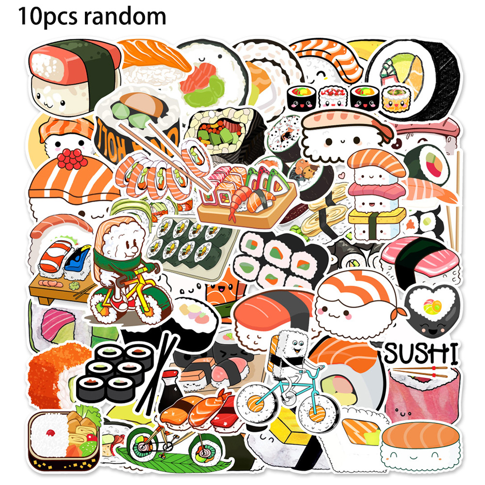 10/50pcs Delicious Food Stickers Cartoon Japanese Food Cute Sushi Stickers Decal Sticker for DIY Notebook Water Bottle Laptop: army green