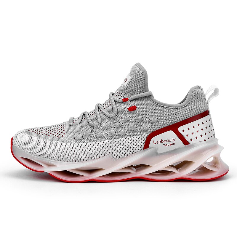 zapatillas de deporte de malla zapatos transpirables para hombre, zapatos de deporte para hombre, con cordones, antideslizantes, para caminar, talla grande 46: A1901 Gray Red / 8.5