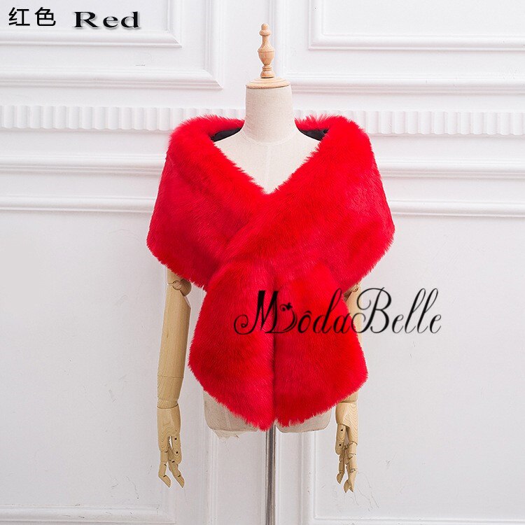 Modabelle Faux Fur Bolero Jassen Ivoor Bruids Stola Bolero Grijs Koningsblauw Rood Roze Avond Sjaals Wedding Wraps Vrouwen: Rood
